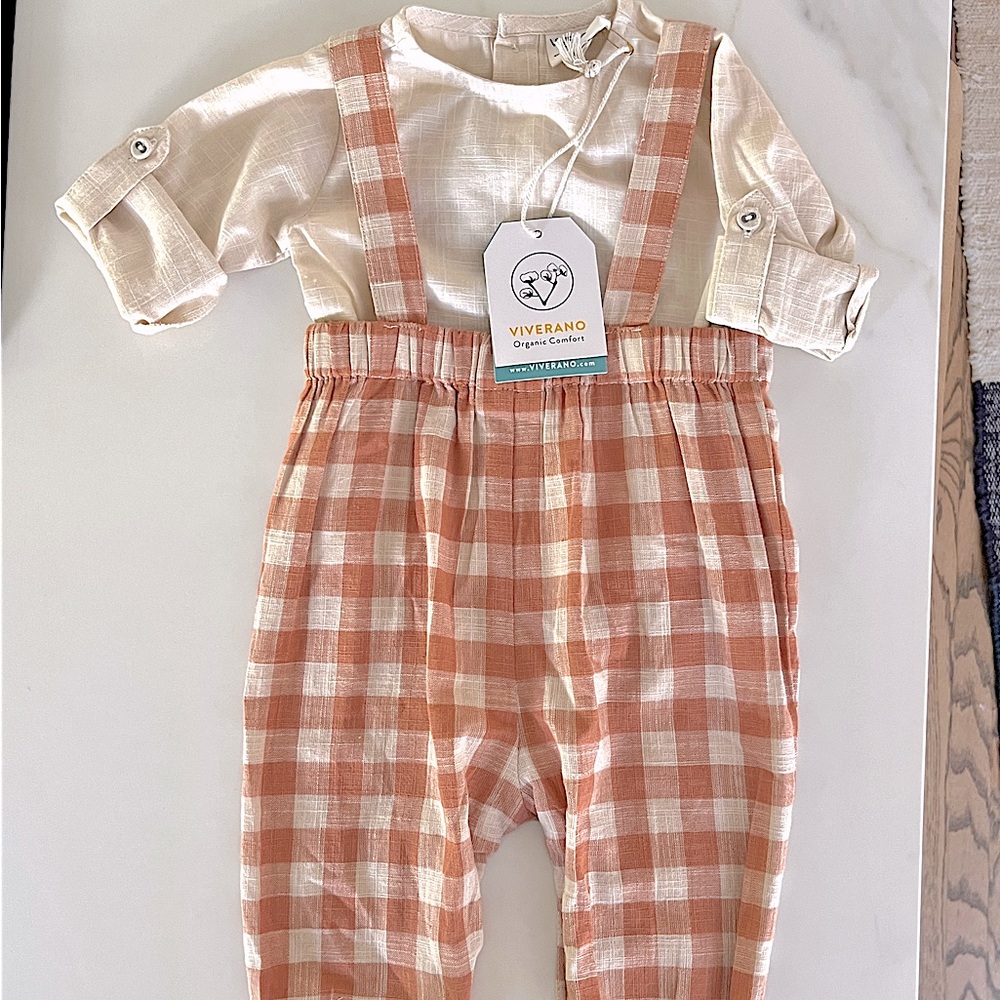 NWT Viverano Gingham Overall and shirt set